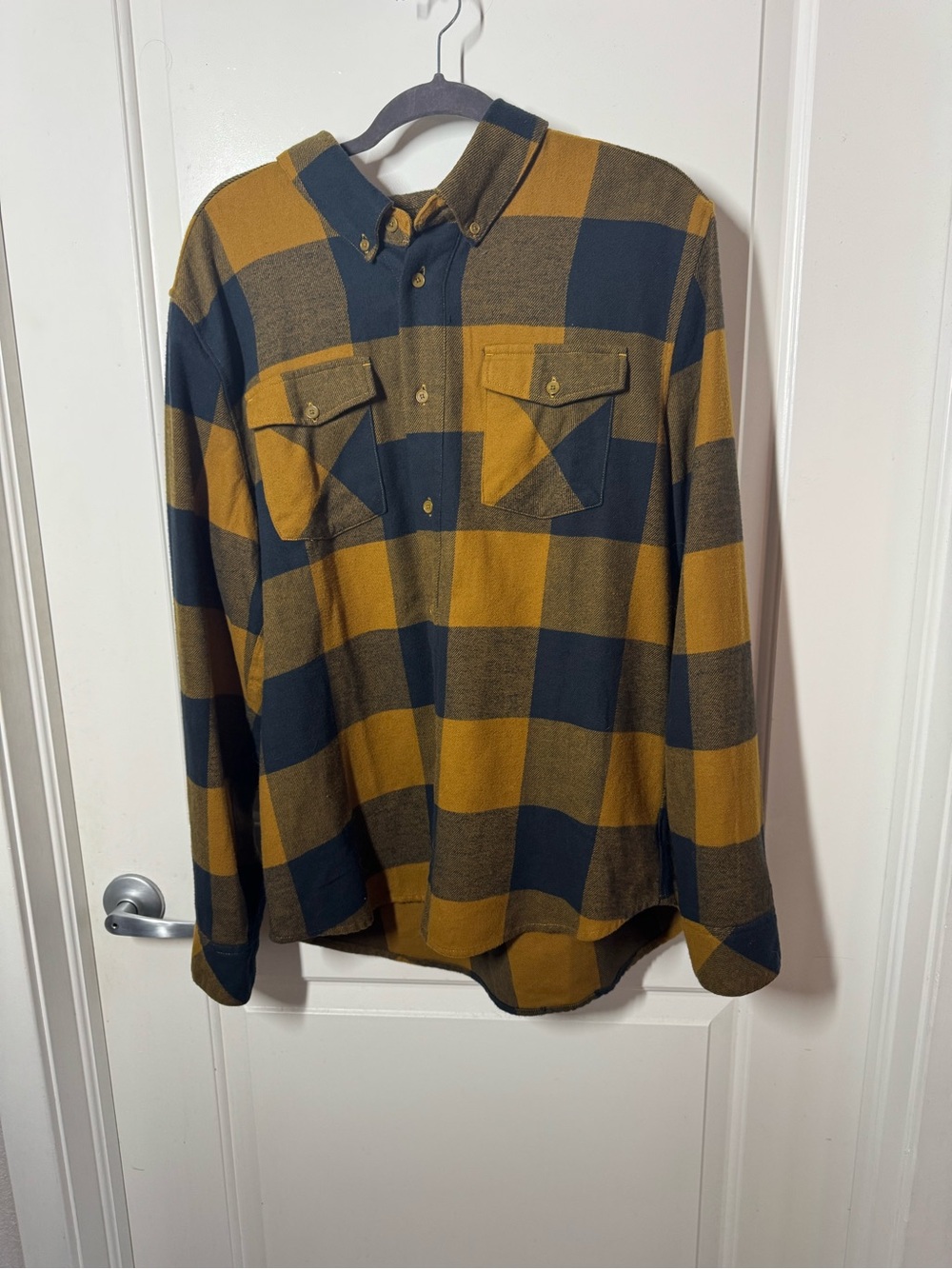 United By Blue Mustard and Navy Plaid Button-Down Shirt
